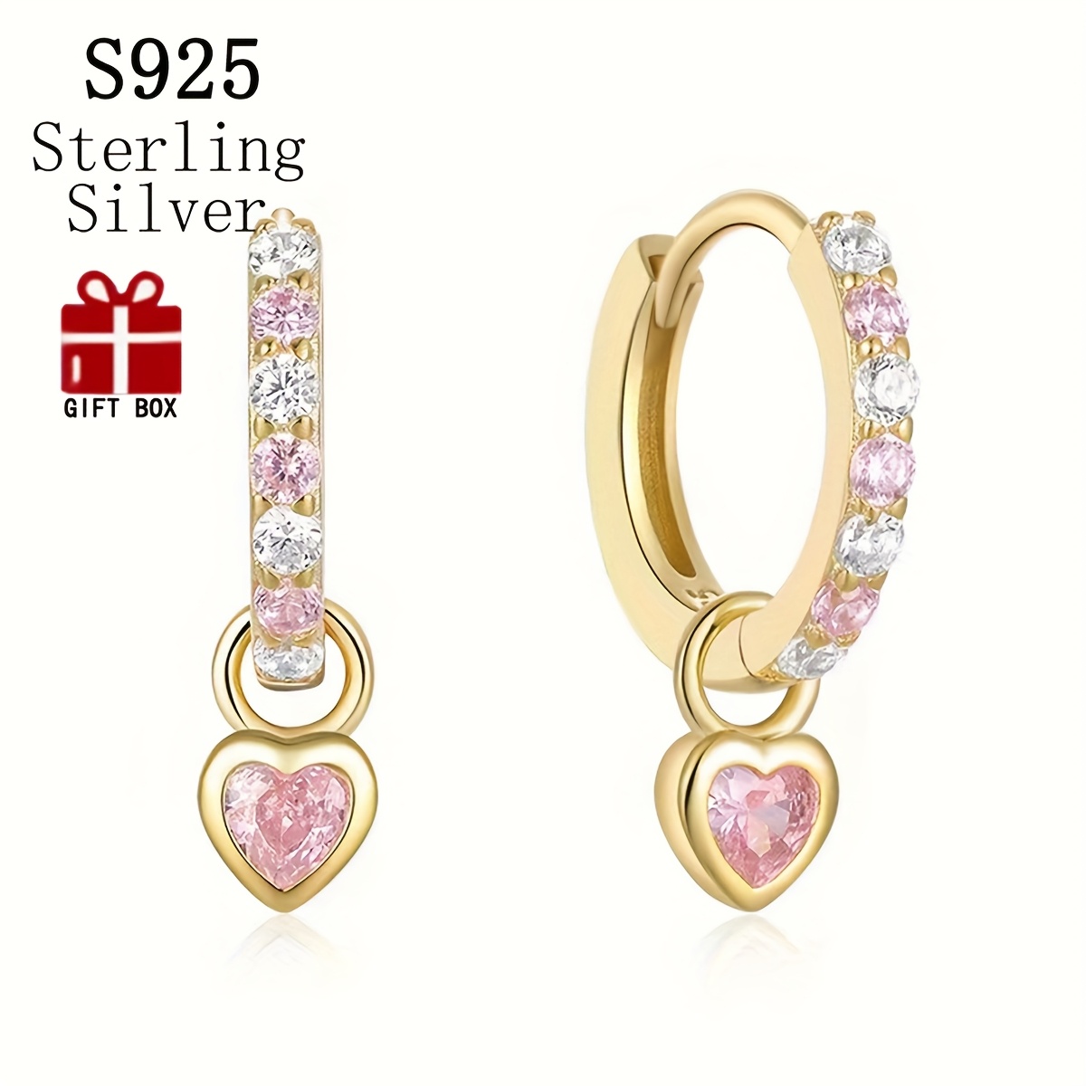 Heart Shaped Colorful Zirconia Earrings - Sterling Silver Jewelry Gift